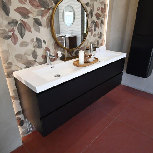 MUEBLE DE BAÑO NEGRO 160X48X50CM CON 2 BACHA Y 2 CAJONES AQUALIA NEGRO