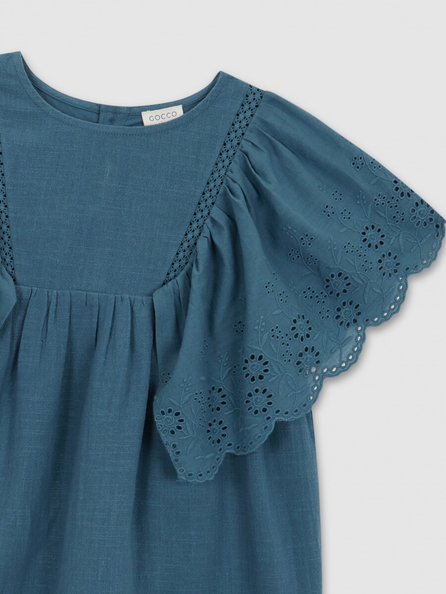 Vestido Manga Troquelada Azul