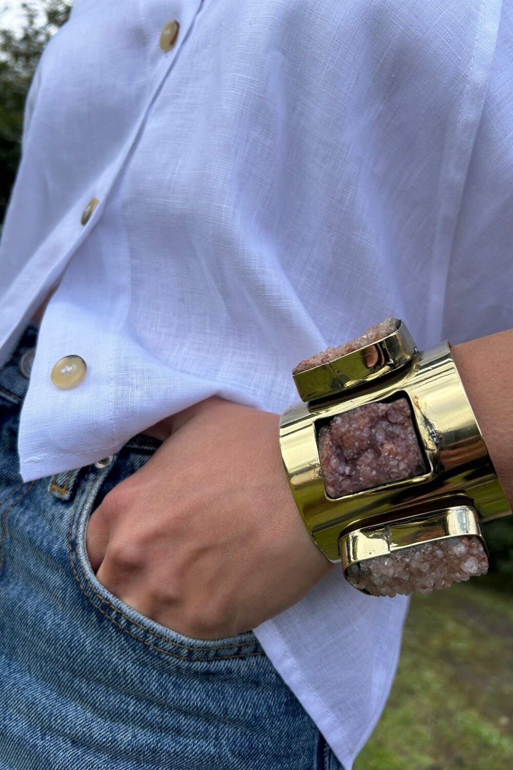 Multi Stone Cuff Rosa / Bronce