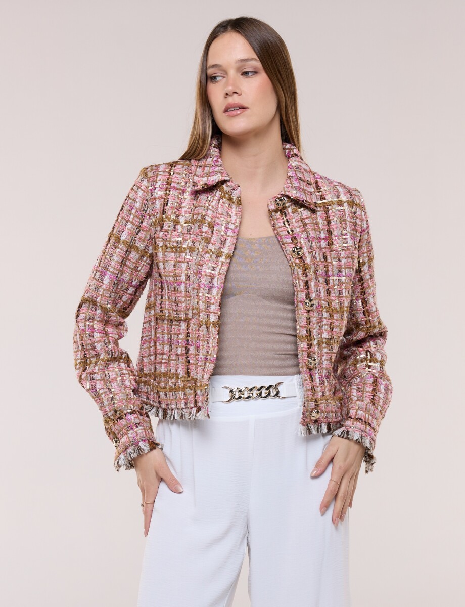 Chaqueta Tweed Con Lentejuelas - Rosa/multi 