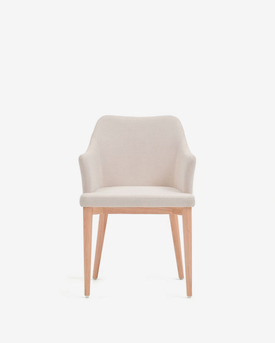 Silla Croft de chenilla y patas de madera maciza de fresno beige