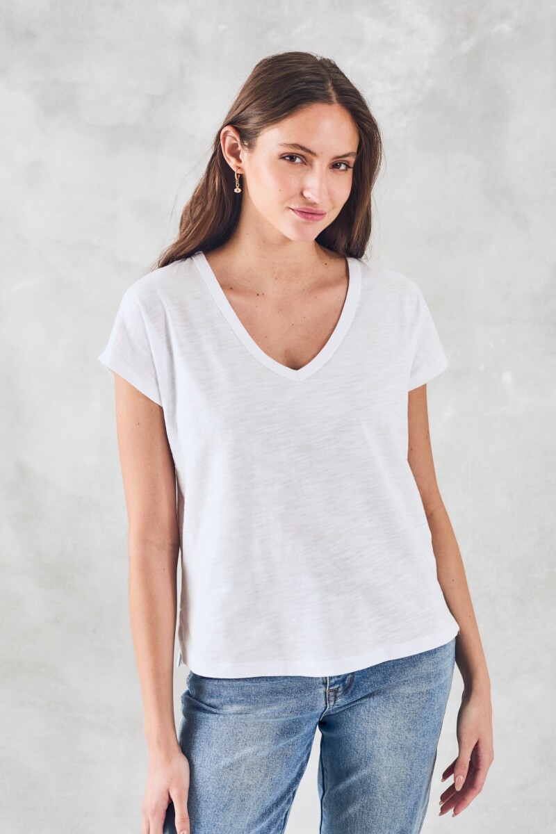Remera Escote V Algodón Puro Blanco