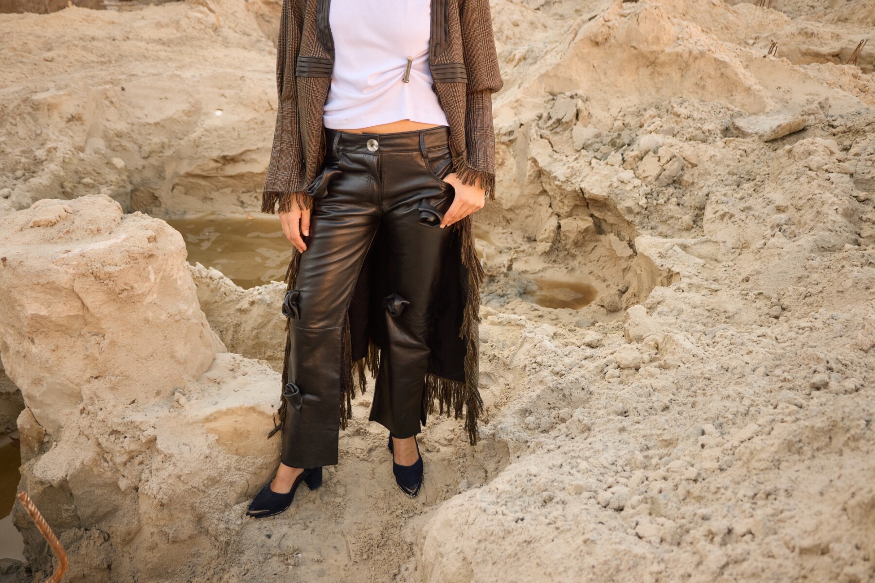 Leather Rosette jeans - Negro 