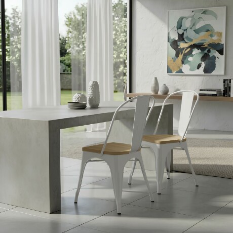 Pack 2 Sillas Tolix Lumax Metálicas Vintage Con Asiento De Madera Para Comedor Blanco