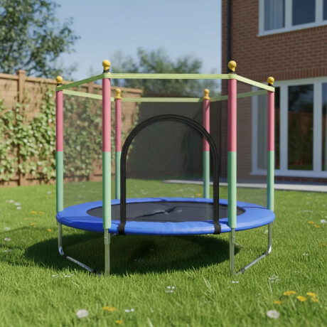 Cama Elástica Trampolín 1,40mt Con Red Protección Y Cobertor Azul Oscuro