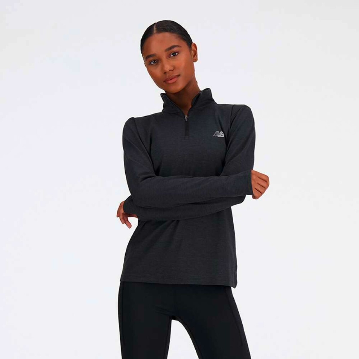 Abrigo Sport Essentials Space Dye Quarter Zip de Mujer - Negro 