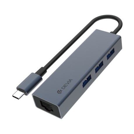 ADAPTADOR HUB USB TIPO-C A 3 USB-A + RJ45 DEVIA LEOPARD SERIES Grey