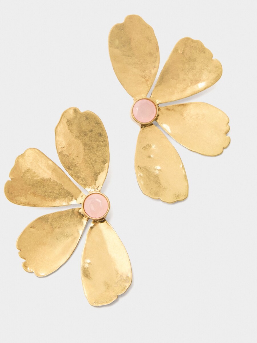 Pendientes Media Flor Con Piedra dorado