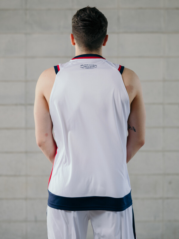 CAMISETA BASKET COPA BCLA 2025 Nacional Hombre Skuba, Blanco, Azul Marino