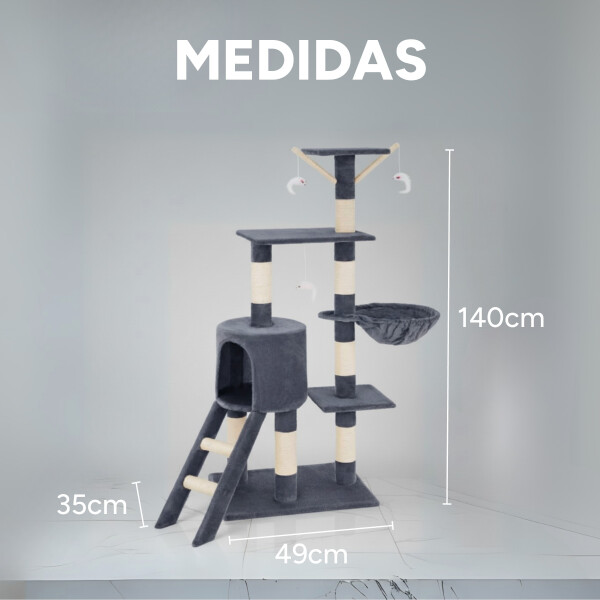 Rascador Torre 5 Niveles En Felpa Y Sisal Para Gato Juego Color Variante Gris Oscuro