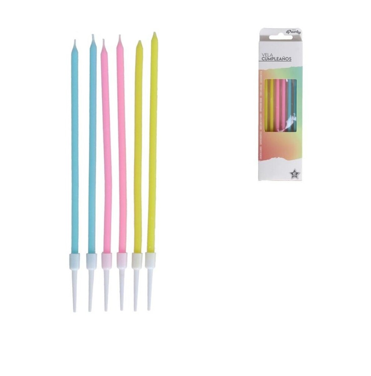Vela De Cumpleaños x6 Colores Surtido 