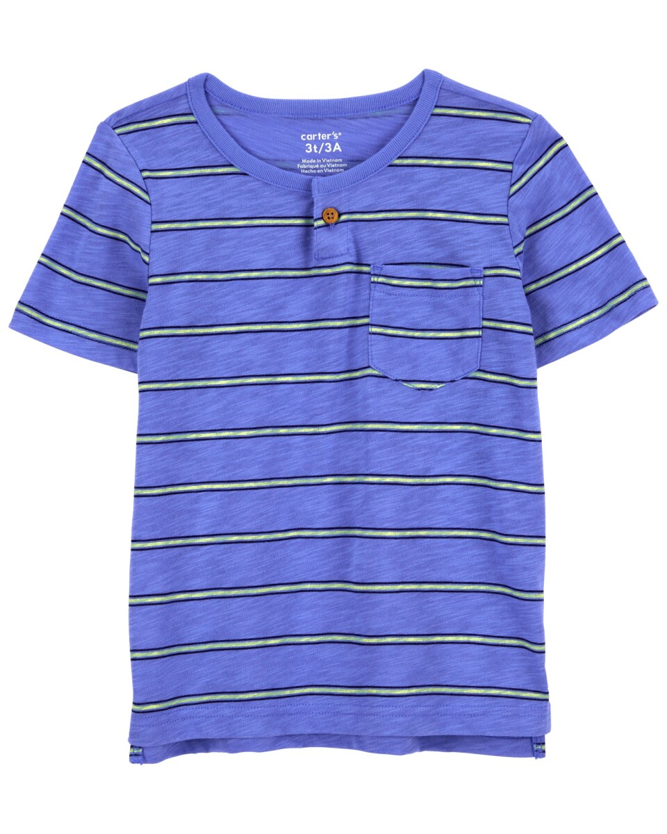 Remera henley de algodón, manga corta diseño a rayas 