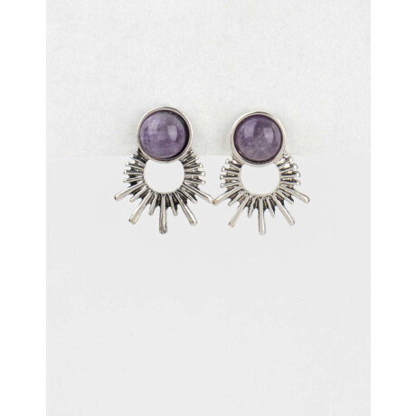 Aros Bañados En Plata Piedra Amatista Plateado