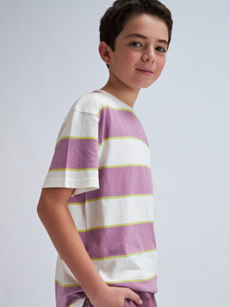 Camiseta manga corta a rayas Violeta