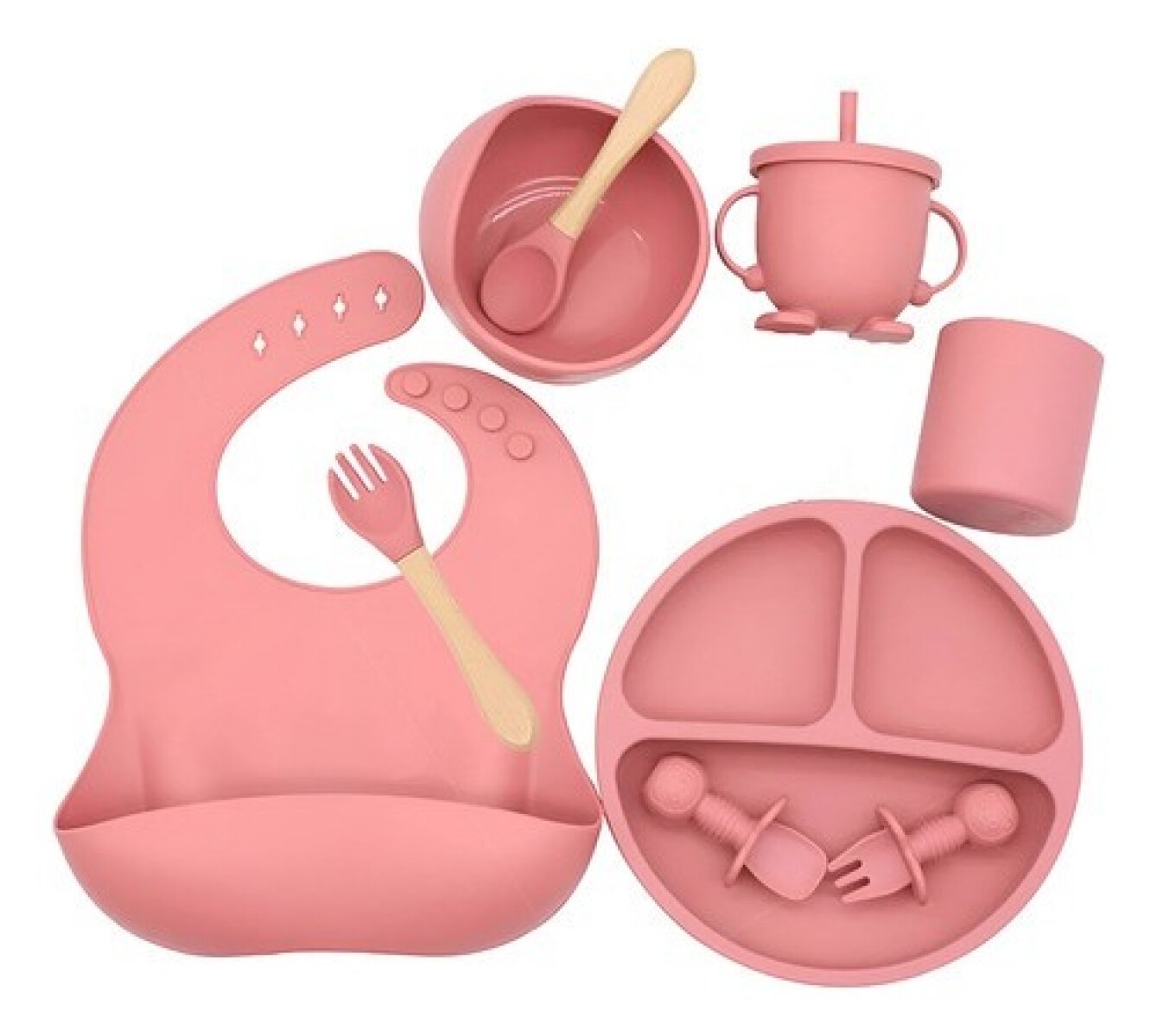SET CUBIERTOS BEBE X 10 PIEZAS SILICONA PLATO VASO 
