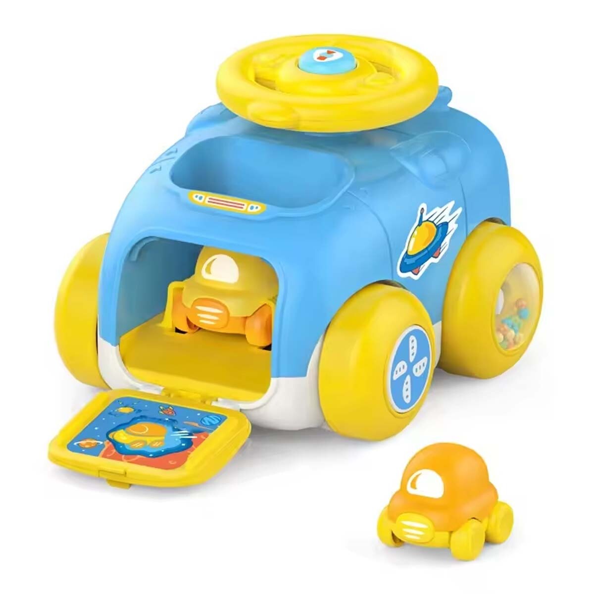 Juego Auto Catapulta + 2 Mini Autitos Plástico Bebé Huanger - Celeste 
