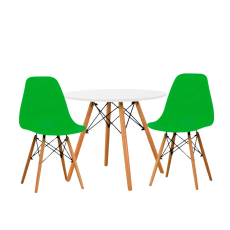 Juego de comedor Con Mesa Circular de 80cm + 2 Sillas Eames Verde