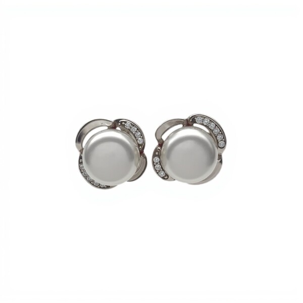 Caravanas Flor Perlas-Plata 925-Con Perla y Zirconia-CA3176 conperla