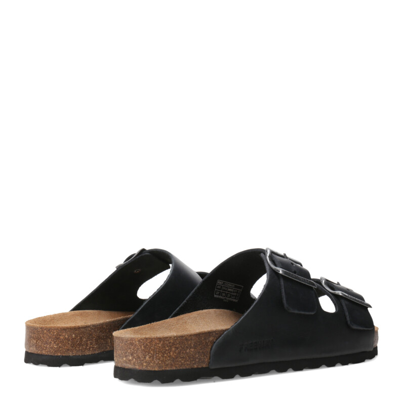 Sandalia de Mujer Freeway Casual 2 Hebillas Negro (Cuero Graso)