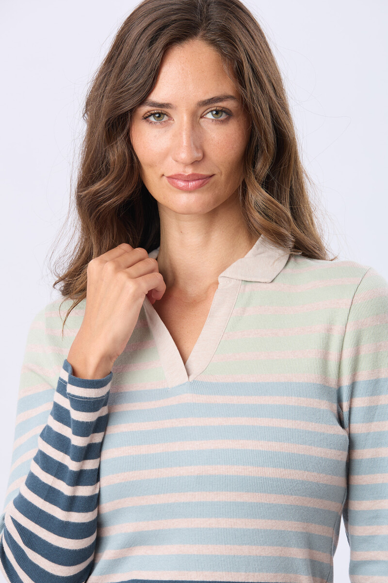 REMERA POLO RAYADA - Beige 