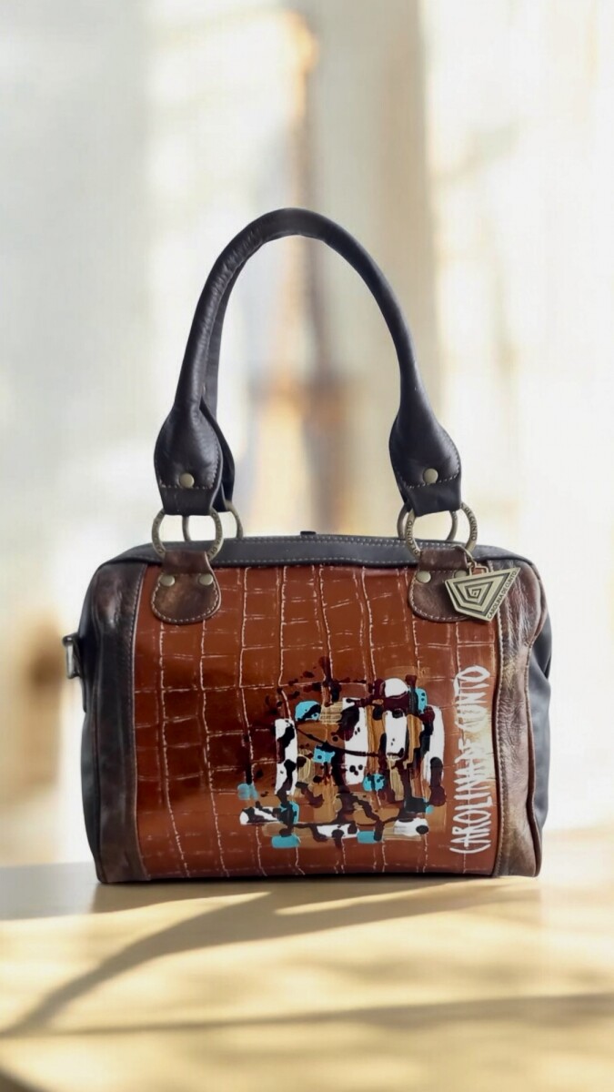 Bolso Kanda Chocolate Y Cobre Con Arte. 