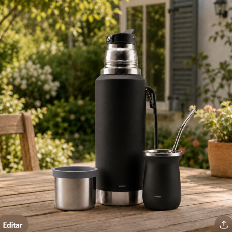 Set Matero Termo 1L Ac. Inox + Mate 160ml Térmico Completo Negro