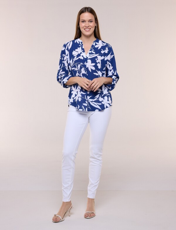 Blusa De Gasa Printed AZUL/BLANCO