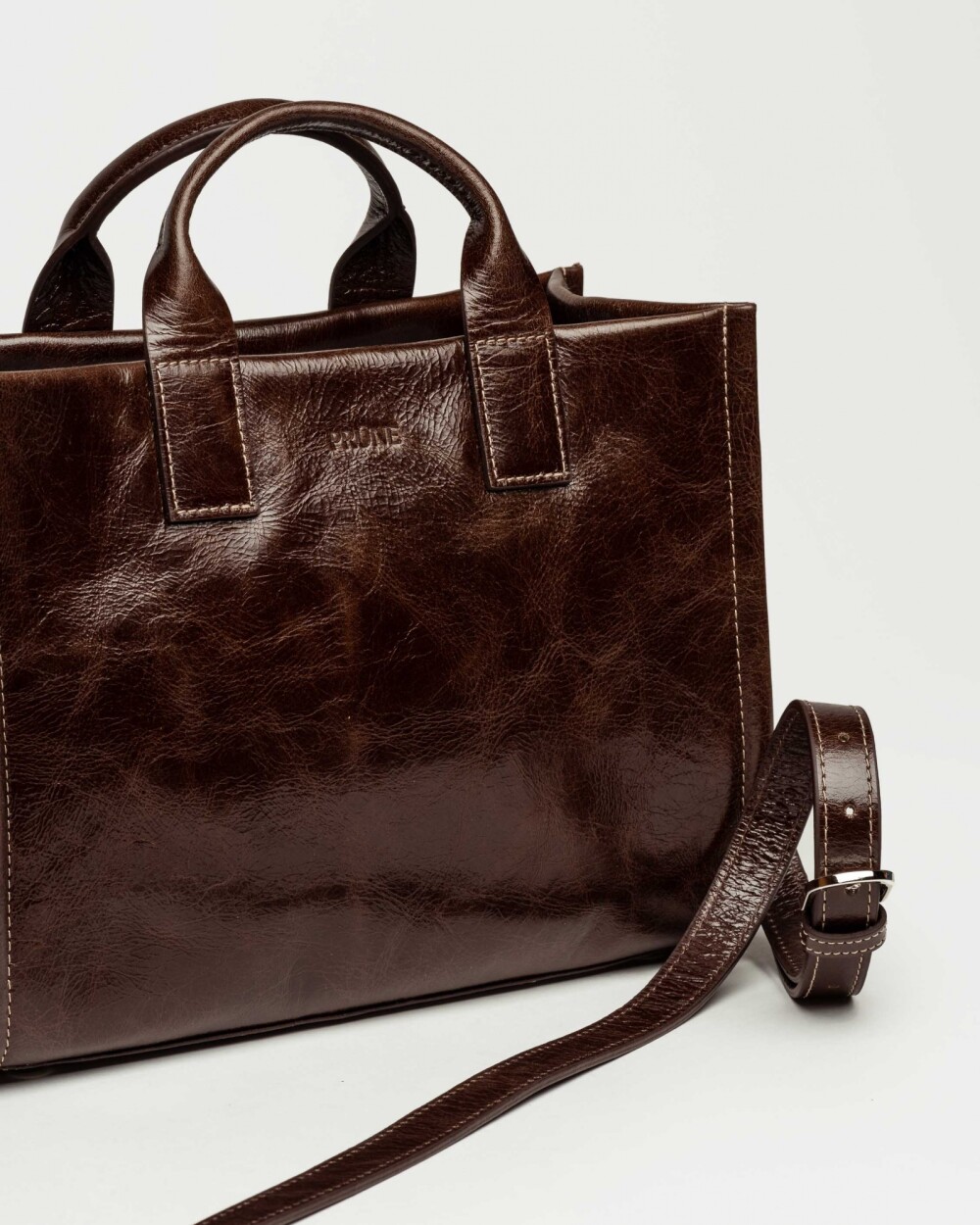 Cartera de mano Capri en cuero arrugado Marron