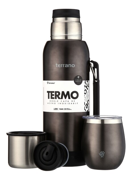 Set Acero 1Lt. Mate con Tapa Negro Metalizado