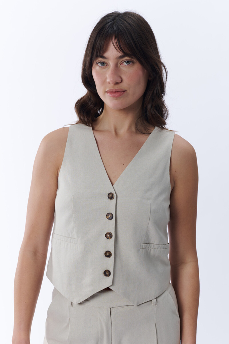 Chaleco Corto Con Lino Beige