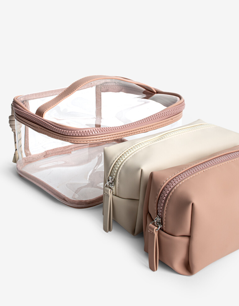 Porta Cosméticos Set por 3 Set De Porta Cosméticos Combinado - Rosa Claro