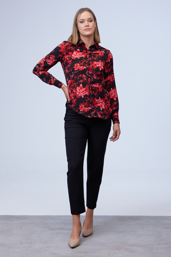 Camisa Flores NEGRO/ROJO