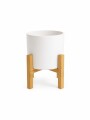 MACETA CERÁMICA M CON SOPORTE DE MADERA BLANCA