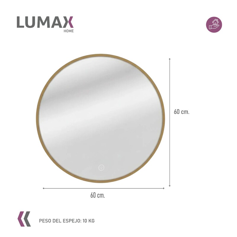 Espejo Lumax Doddy redondo con marco y luz 60cm Dorado