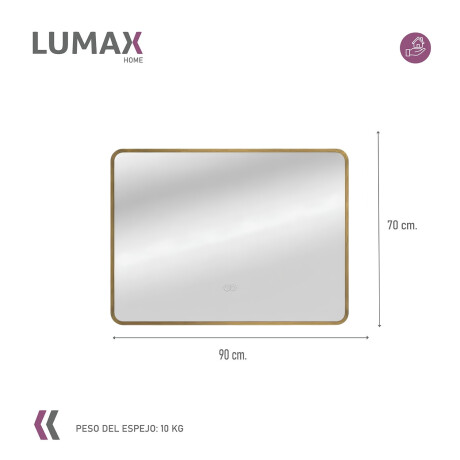 Espejo Horizontal Lumax Suleban c/marco y luz 90x70cm Dorado