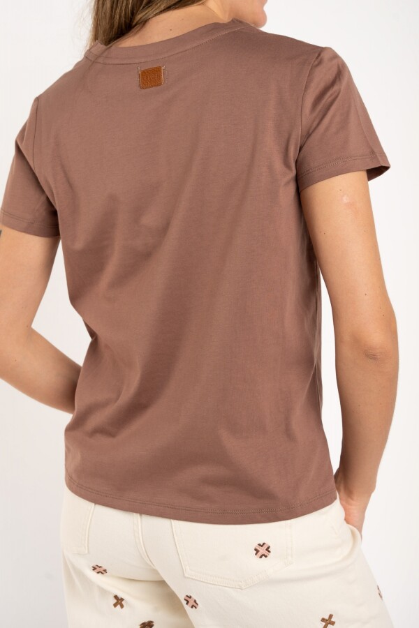 Remera Algodon Peinado Escote Lurex Mocha