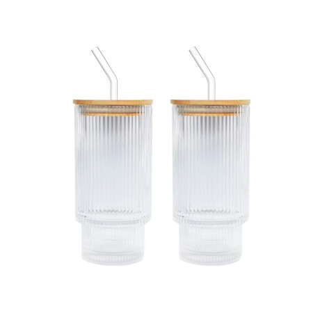Set x2 de vasos de vidrio con tapa bambu Sc