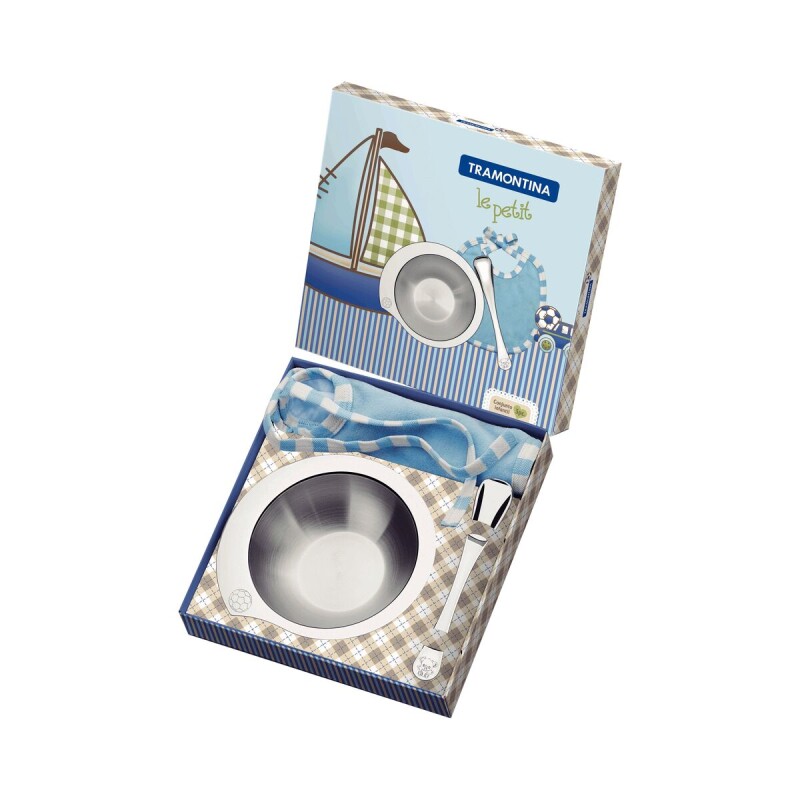 Juego infantil cuchara + plato - Celeste - Tramontina Juego infantil cuchara + plato - Celeste - Tramontina
