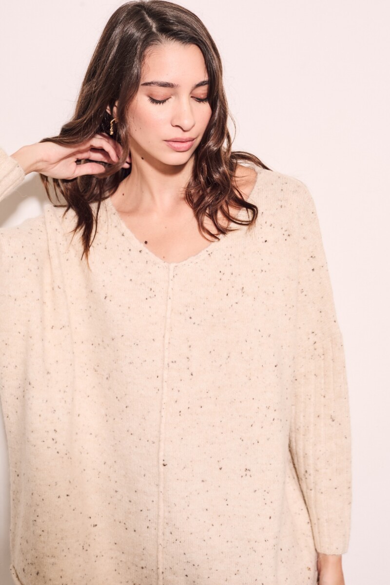 Sweater Bouttonne Beige Melange