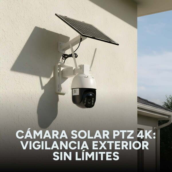 Cámara Seguridad Sola WiFi 4K Exterior Visión Nocturna Color Blanco Negro
