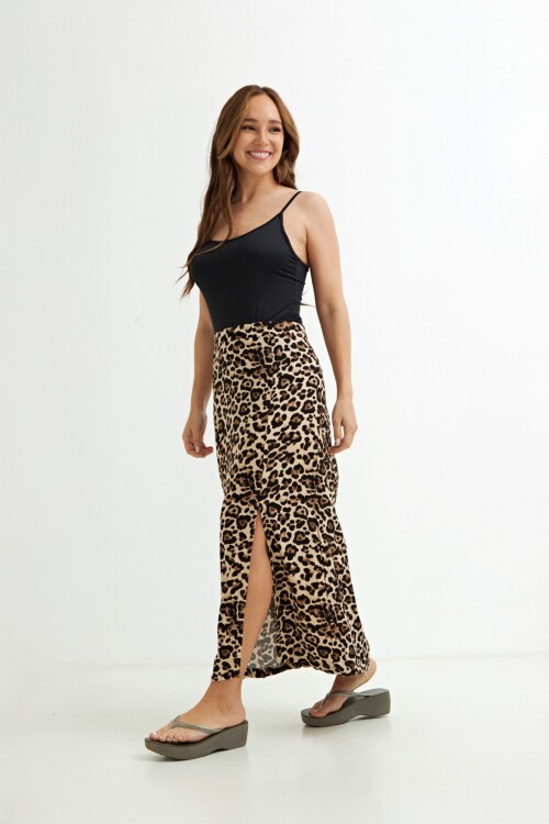 Falda midi estampada MARRON