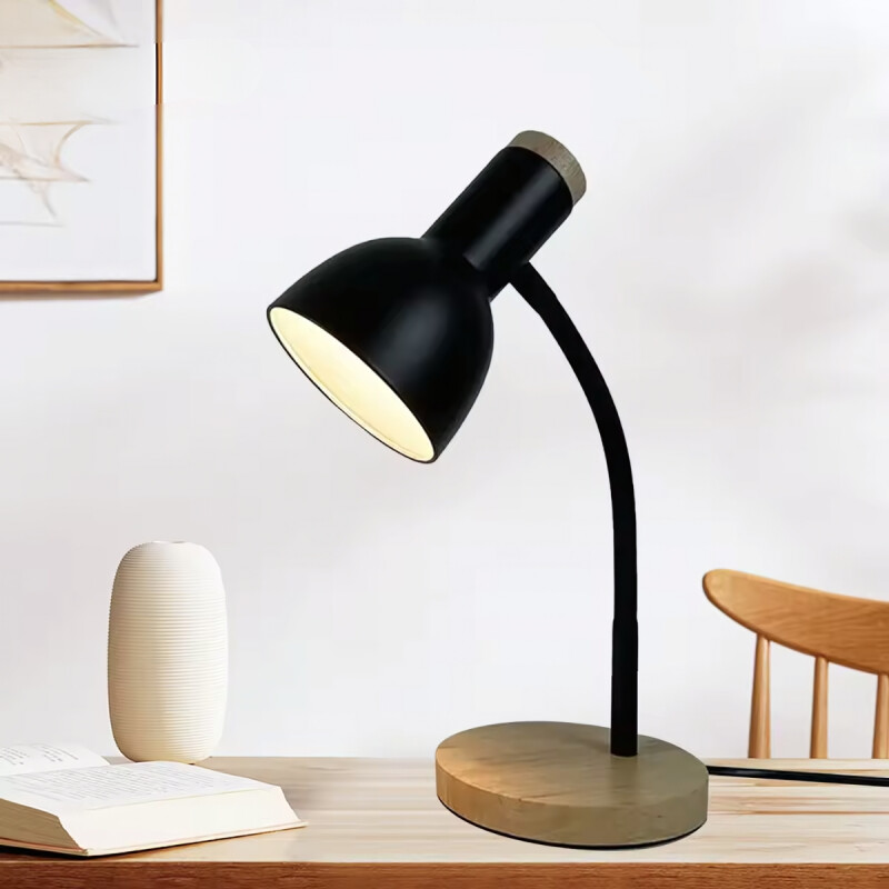 Lampara De Escritorio Portatil Nordica Con Madera Vintage Negro