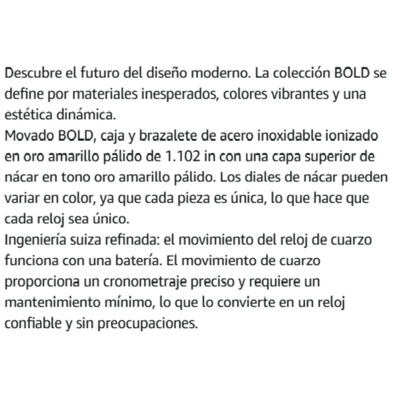 MOVADO DAMA BOLD , MOVIMIENTO SUIZO , DOS AÑOS DE GRANTIA 22m3601085