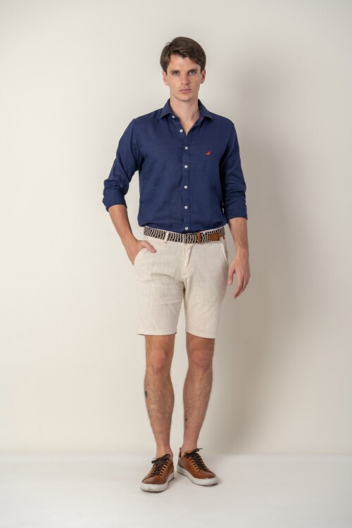 Camisa short collar lino Azul Marino