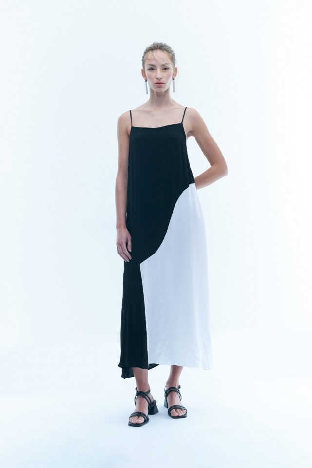 Maxi vestido bicolor negro y blanco