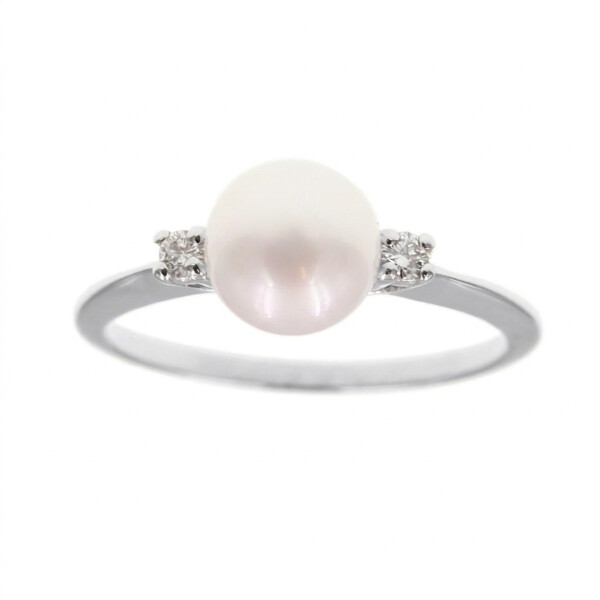 Anillo Gretta en Oro Blanco 18k con Perla y Brillantes Anillo Gretta en Oro Blanco 18k con Perla y Brillantes