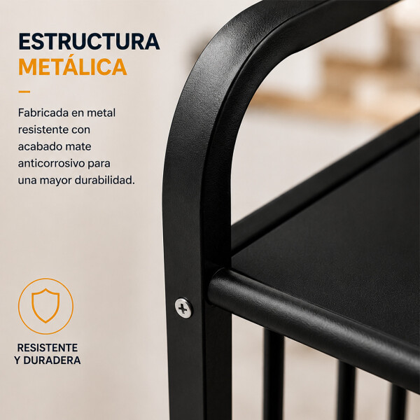 Rack 3 Estantes Metal Rueditas Mueble Organizador Estanteria Variante Color Negro