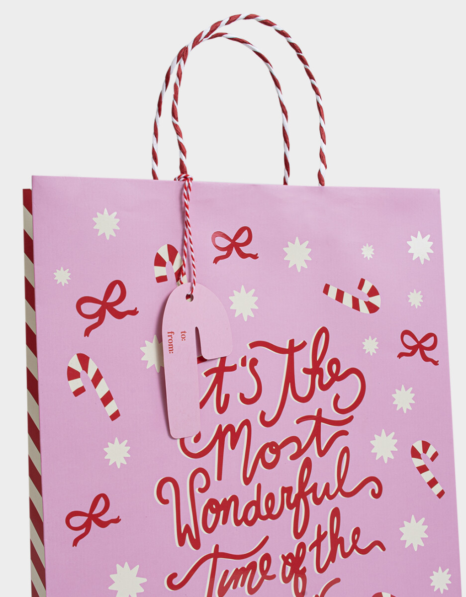 Bolsa De Regalo L Con Diseño Navideño Y Tag Colgante 
