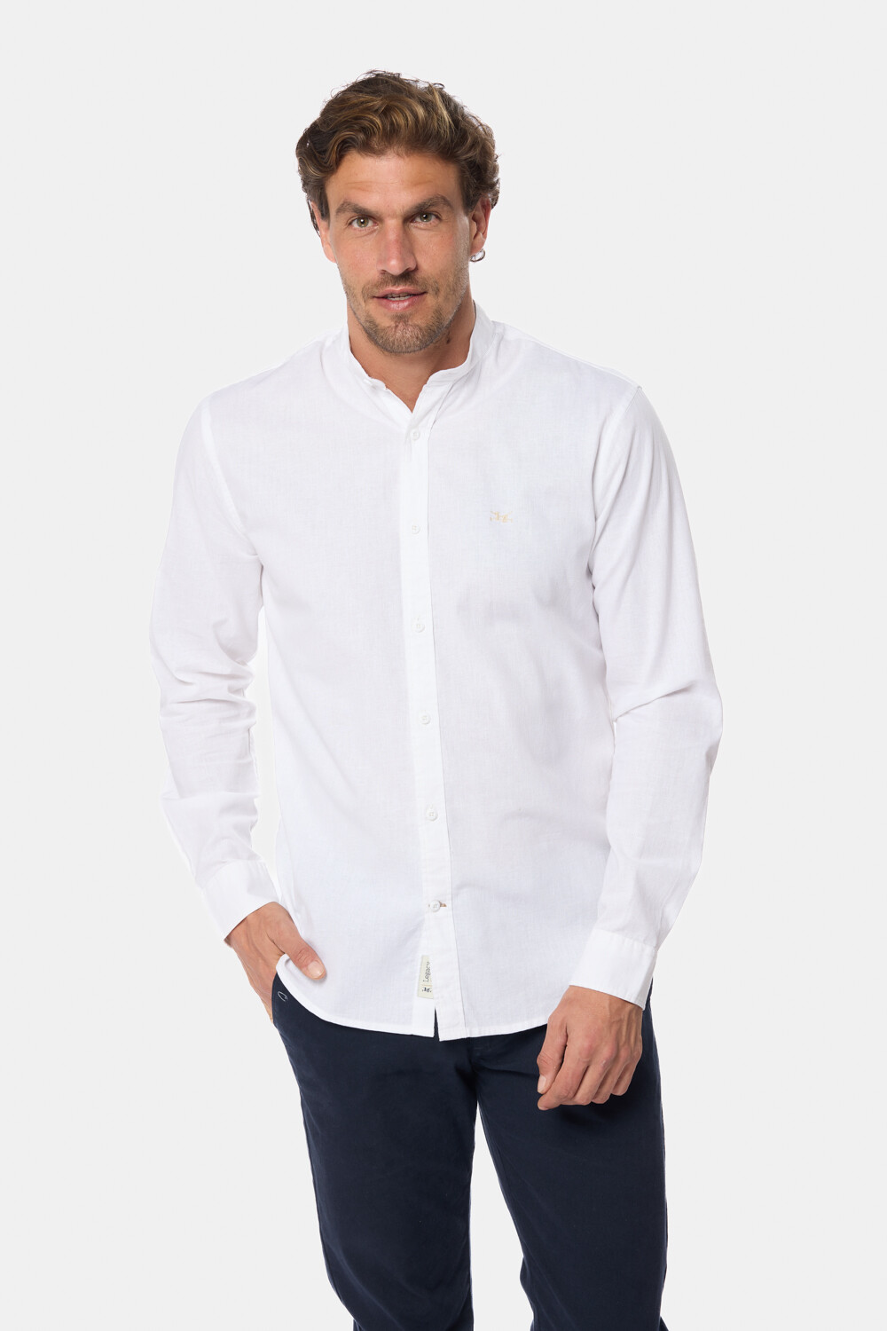CAMISA DE LINO CUELLO MAO Blanco