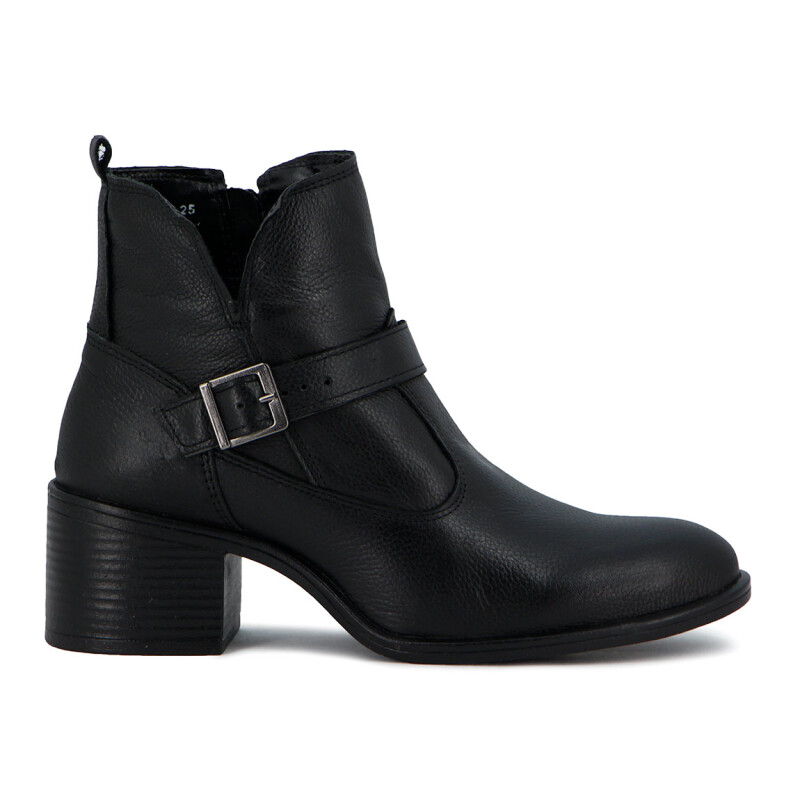Country Bota Mujer De Cuero Tira C/ Hebilla Y Taco Cuadrado Negro